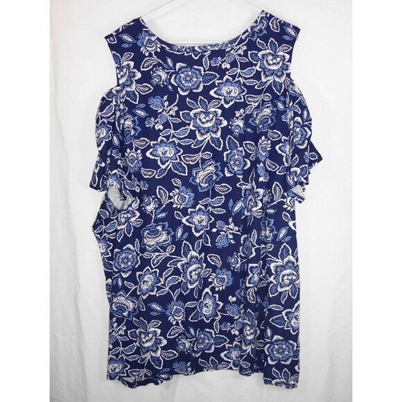 NEW Woman Within 4X 34/36 Floral Short Sleeve Cold Shoulder Plus Size Top Blouse - Picture 6 of 11